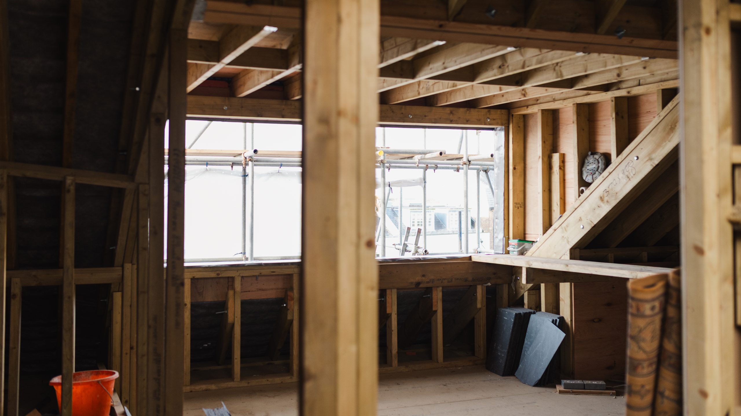 Timber-framed top floor under construction at Hamilton Gardens